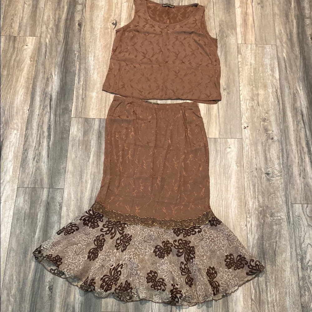 Violet Kay Textured Brown Skirt Set